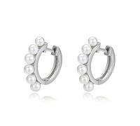 Pendientes de aro de oro blanco para mujer, aretes de aro con elegantes aretes de perlas de 18 quilates, Metal, Perla