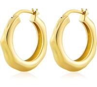 Pendientes de aro de oro de 14 quilates para mujer, pequeños aretes de aro gruesos bien pulidos, 22mm, Oro de 14 quilates, Sin piedra preciosa