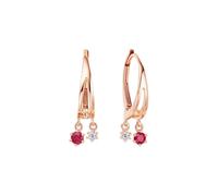 Pendientes de aro de oro rosa, elegantes aretes para mujer, rubí blanco, círculo de 0,12 quilates con diamante, Oro rosa de 14 quilates, Rubí Diamante