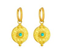 Pendientes de aro de piedra verde sol redondo étnico de acero inoxidable para mujeres Tendencia Niñas Hebilla de oreja Regalos de joyería Brincos