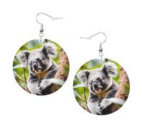Pendientes de aro de piel con estampado de koala para mujer, perfectos para fiestas de disfraces y accesorios para niñas, talla única, Cuero