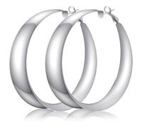 Pendientes de aro de plata 925, anchos, grandes, para mujer, hipoalergénicos, anchos, plateados, grandes, gruesos, ligeros, grandes, para mujer, de 30 mm a 70 mm
