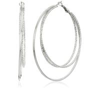 Guess Pendientes de aro de plata de alambre liso y texturizado, talla única, plata, piedra de cristal, talla única, Plata, piedra de cristal