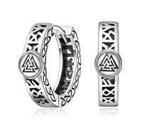 Pendientes de aro de plata de ley 925 con diseño de runas vikingas nórdicas para hombres y mujeres, hipoalergénicos, resistentes, punk, aros, regalo de joyería, Pequeño, Plata de ley, Sin piedra