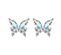 Pendientes de aro de plata de ley 925 de 60 mm, aretes de mariposa de circonita colorida, exquisitos, aretes delicados, talla única, Plata, Sin piedra preciosa