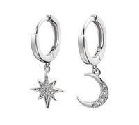 Pendientes de aro de plata de ley 925 hechos a mano con diseño de luna y estrella, para mujeres y niñas, talla única, Metal, Sin piedra preciosa