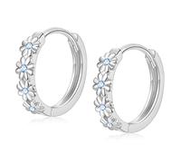 Pendientes de aro de plata de ley para mujer, delicados aretes de aro pequeños, hipoalergénicos, color margarita, circonita cúbica, aretes de aro de flores, regalos de joyería para mujeres y niñas