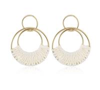 Pendientes de aro de rafia hechos a mano con diseño tropical bohemio de paja, aretes colgantes de ratán natural, aretes redondos para mujer, joyería esencial para verano, playa, fiesta, joyería