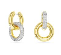 Swarovski Pendientes de aro Dextera, Diseño asimétrico, Bucle entrelazado, Blancos, Baño tono oro