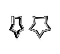 Pendientes de Aro Estrella Pequenos - Qings Plata de Ley 925 Geométrico Aros Antialergicos Cartilago en Forma de Estrella Mini Huggie Hoop Pendiente Regalo de Cumpleaños para Mujer Niña - Negro