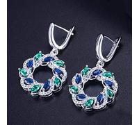Pendientes de aro Grandes Redondos Colgantes Largos de Cristal de circonia cúbica de Color Verde y Azul para joyería de Mujer