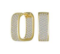 Pendientes De Aro Huggie Cuadrados De Estilo Bisagra Amplios Y Con Micro Pavé De CZ En El Interior Y Exterior Para Mujeres Bañados En Oro Amarillo De 14 Quilates Y Con Un Diámetro De 0,7 Pulgadas