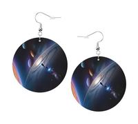 Pendientes de aro ligeros con estampado de universo fascinante para mujer, aretes de aro colgantes de moda, joyería simple pero elegante