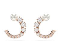 Swarovski Pendientes de aro Matrix, Perla de cristal, Talla redonda, Blancos, Baño tono oro rosa