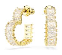 Swarovski Pendientes de aro Matrix, Talla baguette, Corazón, Pequeños, Blancos, Baño tono oro