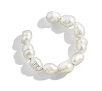 Pendientes de aro minimalistas de perlas de imitación blancas, sin necesidad de perforación, bohemia, apilables, en forma de C, aretes colgantes dorados, Cobre + perla natural