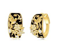 Pendientes de aro negros de plata de ley y chapados en oro, diseño de libélula, colibrí, mariposa, abeja, regalo de joyería para mujeres y niñas, Pequeño, Plata de ley, Ónix