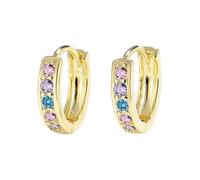 Pendientes de aro para mujer, aretes de oro y plata para mujer, aretes de circonita cúbica, clips de oreja de circonita de colores, aretes de temperamento ligero, diseño de aretes de viaje para
