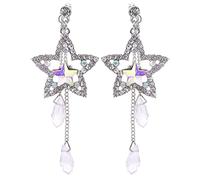 Pendientes de aro para mujer, con borla de estrella, diamantes de imitación, finos, colgantes, elegantes diamantes de imitación para boda, accesorios de joyería para aretes pequeños, talla única