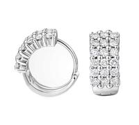 Pendientes de aro para mujer, oro blanco de 9 quilates, 14 quilates, 18 quilates, con 3 filas de diamantes creados en laboratorio de lujo, 0,75 quilates