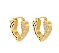 Pendientes de aro para mujer, oro circonita cúbica cúbica, corazón 22 x 18 mm, para cumpleaños, joyas, Cœur en cuivre de forme ronde, Cobre, Circonia cúbica