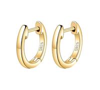 Pendientes de aro para mujer, plata de ley S925, círculos brillantes, 12,5 x 12 mm, para cumpleaños, joyas, Cercles brillants sans pierres précieuses, Plata de ley, Sin piedra preciosa