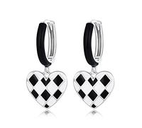 Pendientes de aro para mujeres aman pendientes de celosía rombé para mujeres colgantes de corazón en blanco y negro Pendientes colgantes para niña