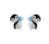 Pendientes de aro para mujeres y niñas, aretes de pingüino azul, divertidos aretes de animales con efecto 3D, bonitos para mujeres universitarias, aro de silicona, 4x3cm, Metal