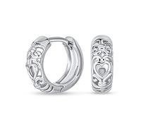 Pendientes de aro pequeños con filigrana de corazón abierto romántico para mujeres, adolescentes, novia, con bisagra de plata de ley .925.