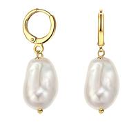 Pendientes de aro pequeños de oro de 14 quilates con perlas barrocas de imitación para mujer, aretes colgantes de perlas de oro para mujer, 10mm shell pearl, Plata de ley, Perla