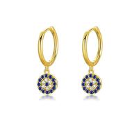 Pendientes De Aro Pequeños De Plata De Ley 925 Con Circonita Azul Brillante Y Blanca Para Mujer Y Niña. Joyería De Plata 925.
