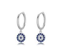 Pendientes De Aro Pequeños De Plata De Ley 925 Con Circonita Azul Brillante Y Blanca Para Mujer Y Niña. Joyería De Plata 925.