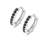 Pendientes de aro pequeños de plata de ley 925 con circonita cúbica para mujeres y niñas, diamantes negros redondos de circonita cúbica de 8 mm, Cristal, Circonia cúbica