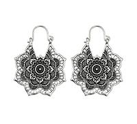 Pendientes de aro pequeños de plata envejecida, estilo gitano, indio, étnico, bohemio, pequeños aros, talla única, Metal