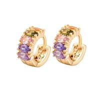 Pendientes de aro pequeños para mujer, pendientes de aro de oro pequeños con circonitas multicolores en forma de marquesa, 14 x 7 mm, para el día del padre