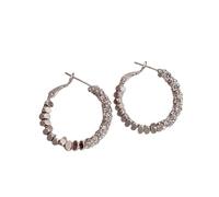 Pendientes de aro texturizados con pavé de circonio cúbico - Pendientes geométricos chapados en oro para uso diario, bodas y fiestas, One, Plata de ley, Sin piedra preciosa