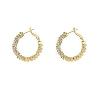 Pendientes de aro texturizados con pavé de circonio cúbico - Pendientes geométricos chapados en oro para uso diario, bodas y fiestas, One, Plata de ley, Sin piedra preciosa