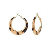 Pendientes de aro trendy Statement Hoop dorados con estampado de leopardo, forma redonda grande, material ligero, ideal para trajes casuales y festivos