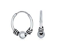 Pendientes De Aro Tribales Balineses Con Cuentas De Bola Círculo Continuo Estilo Bohemio Boho Tribal Sin Fin Para Mujeres Plata Esterlina .925 Con Un Diámetro De 0.70 Pulgadas