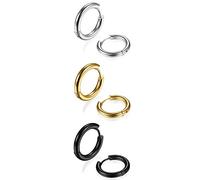 Pendientes de aro unisex, de acero inoxidable, 18 mm, 3 unidades, también para el hélix o el tragus, disponibles en color dorado, plateado y negro