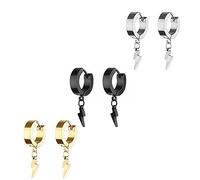 Pendientes de aro unisex de acero inoxidable, color plateado, negro, dorado, con bloqueo de hoja, trueno, rayo, perno, regalo para mujeres, hombres, niños y adolescentes, Acero inoxidable, No es una