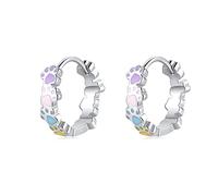Pendientes de Aros Pequeños con Huella de Perro Gato - Qings Aretes Esmalte Colores Pata Perrito Animales Lindos Huellas con Forma de Corazón Regalo de Cumpleaños para Mujeres y Niñas