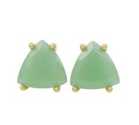 Pendientes de aventurina verde natural de en plata de ley 925 bañada en oro | Pendientes con forma de trillón, estilo minimalista para mujer | LK_VSTD_0242