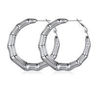 Pendientes de Bambú Aretes Circulares para Mujeres Pendientes Plateados de Acero Inoxidable 316L Estilo Simples de Moda Joyerías Hip Hop de Jovenes Regalo Cumpleaños 40mm Aros Grandes de Orejas