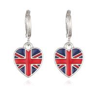 Pendientes de bandera de Reino Unido, celebración del jubileo de platino, 70 aniversario, con forma de corazón, aretes de bandera nacional en forma de corazón, Plata de ley