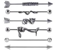 Pendientes de Barra Punk 6piezas Industrial de Acero Inoxidable Halloween | Cartílago y Piercing Industrial, Plata, Cómodos para Clubes y Conciertos, Estilo Atrevido para Varios Conjuntos