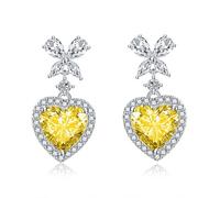 Pendientes de boda para mujer, pendientes colgantes amarillos suaves y circonitas en forma de corazón 29,4 x 14,8 mm para San Valentín, joyas, Zircons en forme de cœur et nœud doux en cuivre, Cobre