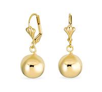 Pendientes De Bola Colgantes Clásicos Elegantes Simples Redondos Ligeros Y Con Cierre De Palanca Para Mujeres Fabricados En Latón Chapado En Oro Amarillo De 18 Quilates Pulido Tienen Un Diámetro 12 MM