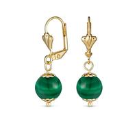 Pendientes De Bola Colgantes Redondos Clásicos Elegantes Y Simples De Malaquita Verde Para Mujeres Con Cierre De Palanca Bañados En Oro Amarillo Pulido De Latón De 18K De 8MM