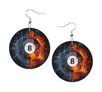 Pendientes de bola de billar en fuego y agua, pendiente de cuero con forma redonda de béisbol, joyería ligera para mujeres y niñas, perfecta para el uso diario